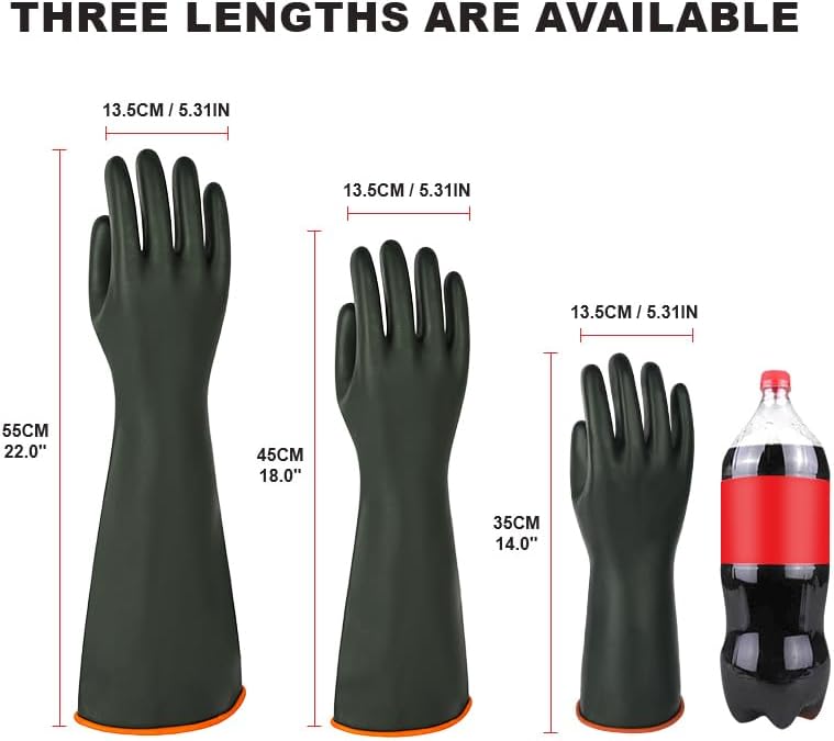 Heavy-Duty Latex Chemical Resistant Gloves - Reusable Long Rubber Dishwashing Gloves with Forearm Protection for Men - Waterproof, Industrial Safety Gear, Acid & Alkali Resistant, Oil-Proof,14“，1 Pair