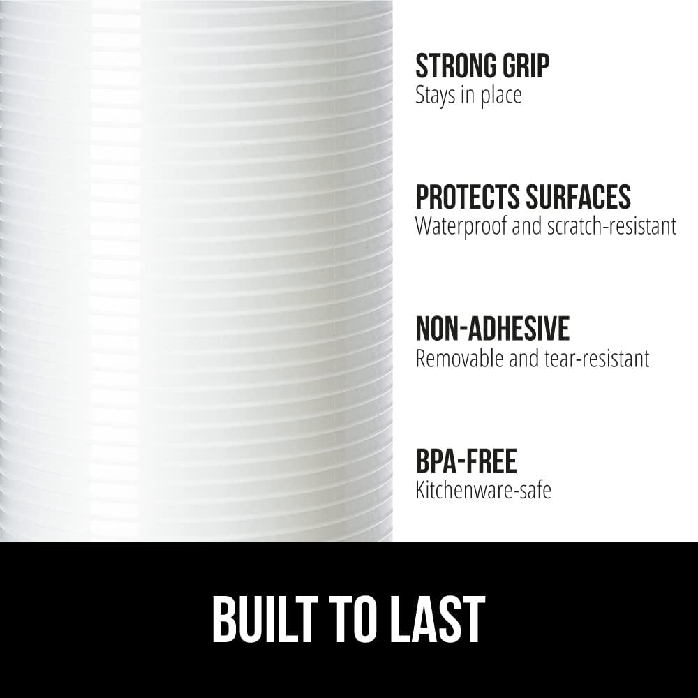 GORILLA GRIP DuraGuard Shelf Liner, Non-Adhesive Cabinet Liners for Kitchen Drawers, Shelves, Refrigerator, Pantry Storage, Bathroom Closet, Durable Waterproof BPA Free Ribbed Plastic, 20x10 Clear