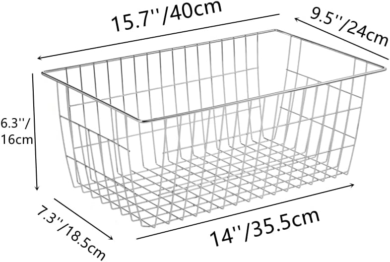Slideep Wire Baskets Farmhouse Freezer Organizer Storage Bin Basket with Handles, Food Storage for Kitchen Cabinets, Pantry, Closet, Bedroom, Bathroom, Office 3 Pack