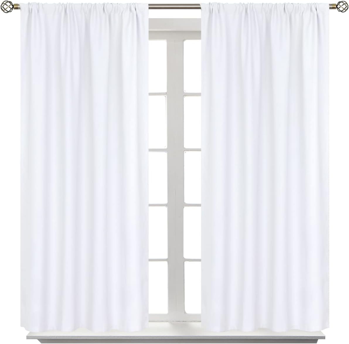 BGment White Curtains 54 Inches Length for Short Window - Rod Pocket Thermal Insulated Window Treatment Curtains for Kitchen Bedroom, 2 Panels, Pure White, 42 x 54 Inch