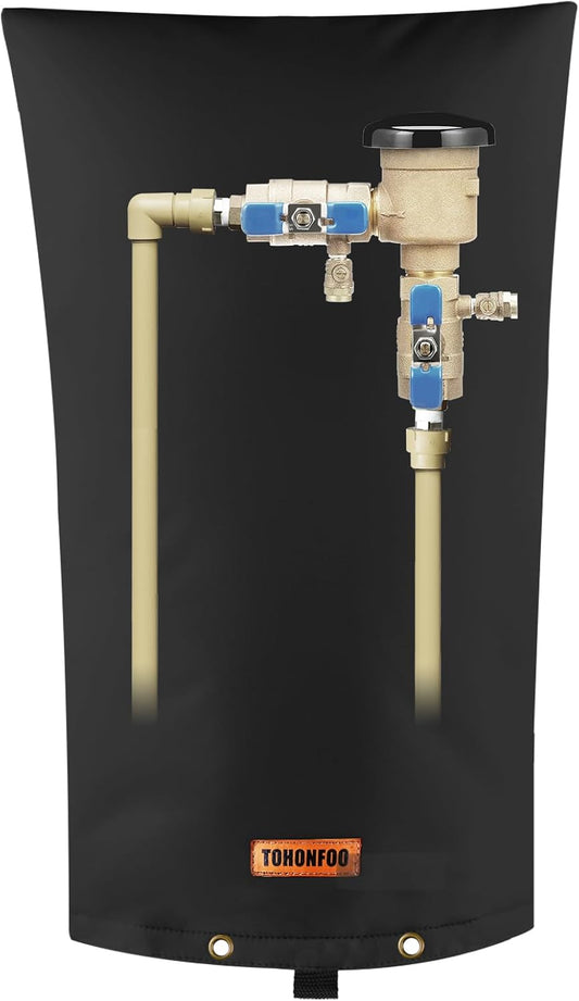 TOHONFOO Backflow Preventer Pipe Insulation Cover (5°F) - Irrigation Sprinkler Valve Insulated Pouch - Water Well Pump Cover - Sturdy 5 Layers for Winter Freeze Protection, 14" W x 26" H, Black