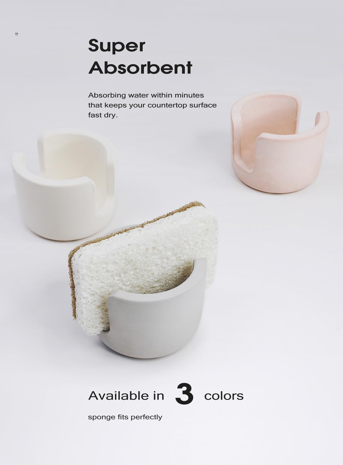 Diatomite Sponge Holder, Quick Dry Stone Sponge Stand for Kitchen Countertop Organizer, Diatomaceous Earth Sponge Stand, Absorbent Sponge Holder, Gray