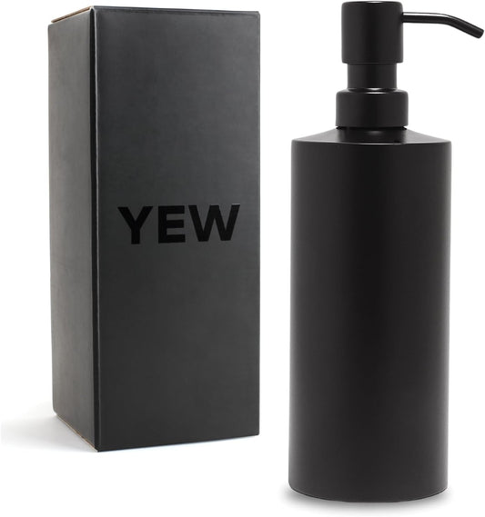 Black Soap Dispenser Stainless Steel for Bathroom and Kitchen Sink, 15oz Refillable Round Rustproof Hand Dish Soap Dispenser Pump for Detergent, Lotion, and Countertop