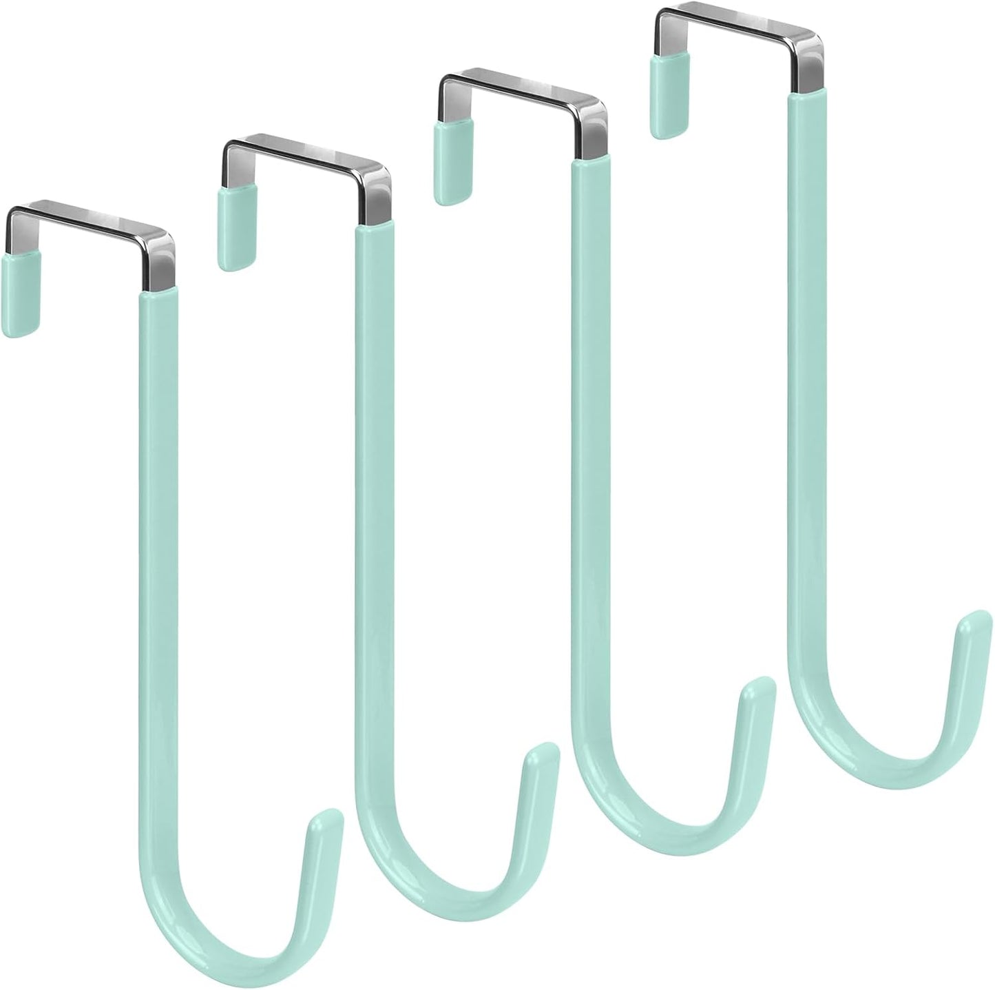 FYY Over The Door Hooks, 4 Pack Upgraded Long Door Hangers Hooks with Rubber Prevent Scratches Heavy Duty Organizer Hooks for Hanging Clothes, Towels, Hats, Coats, Bags LightGreen