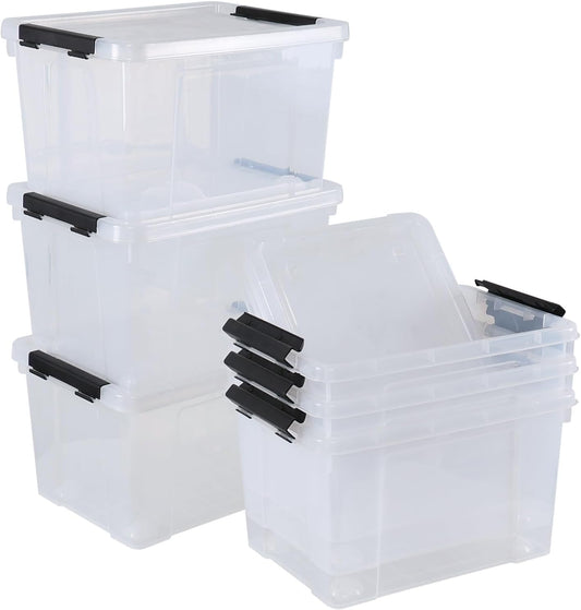 Ggbin 22 Quart Plastic Storage Box with Lid, 6 Pack Latching Container Bins