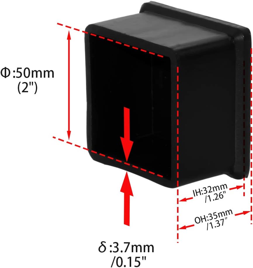 Flyshop Durable Non-Marking Silicone Chair Leg Caps Tips Floor Protectors Square Furniture Table Leg Covers, 20pcs, Black, 50 mm x 50 mm, 2" x 2"