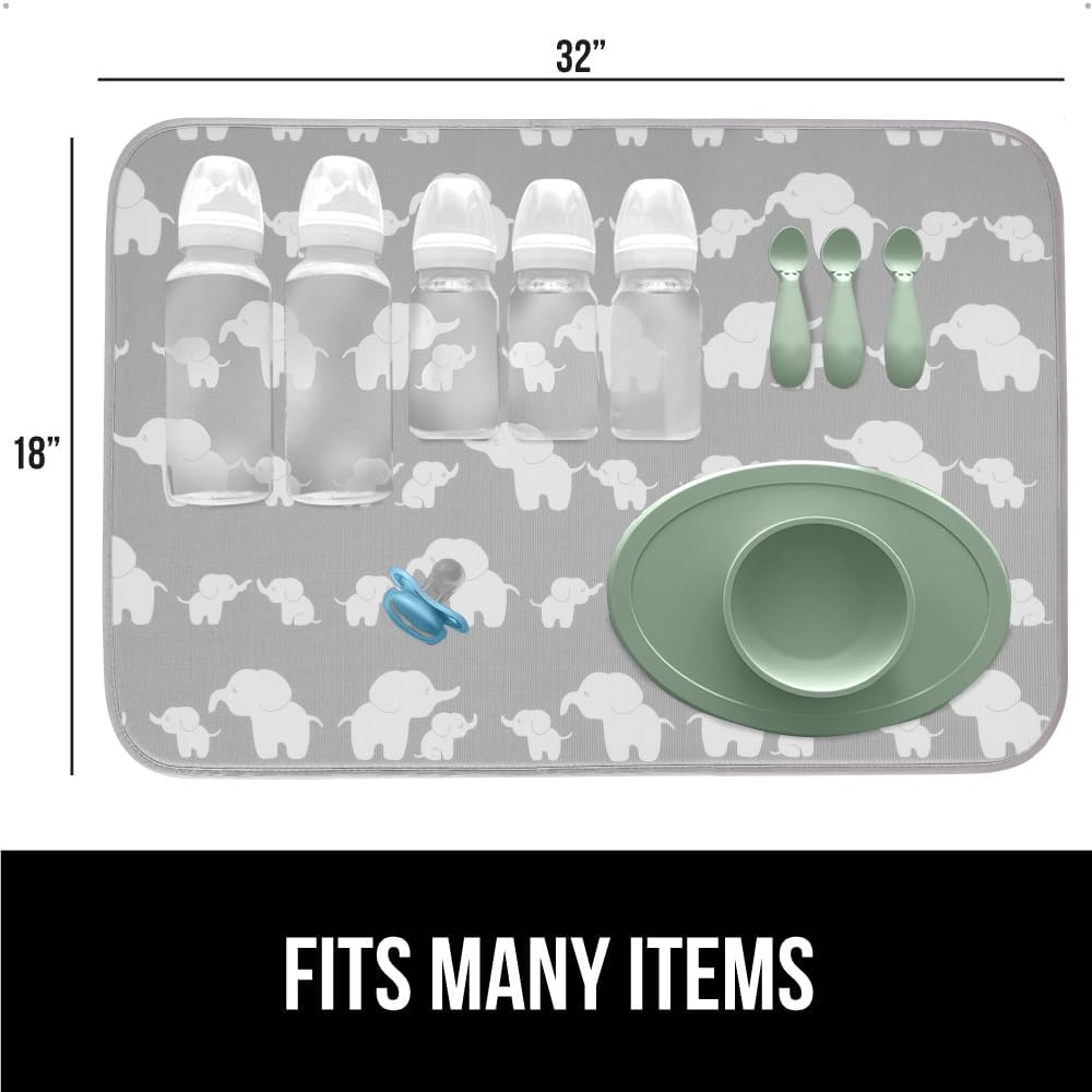 GORILLA GRIP Ultra Water Absorbent Microfiber Dish Drying Mat, 18x32, Quick Dry Thick Mesh, Slip Resistant Pad for Sink Dishes or Under Rack, Kitchen Counter Accessories, Machine Wash Mats, Elephants