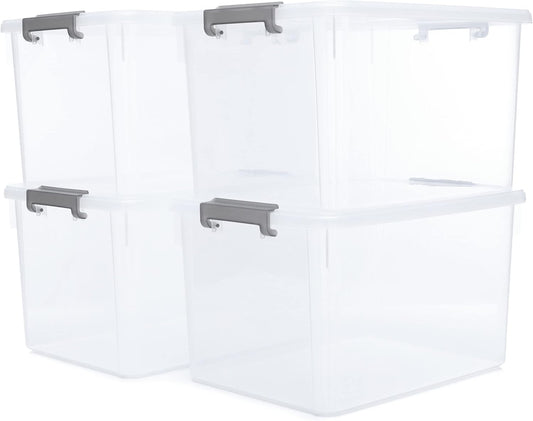 Citylife 32 QT Plastic Storage Bins with Latching Lids Stackable Storage Containers for Organizing Large Clear Storage Box for Garage, Closet, Kitchen, 4 Packs