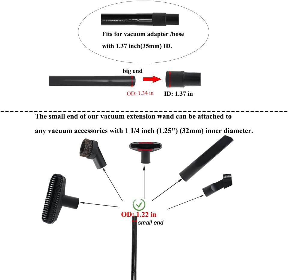 3 Pcs 1.25inch 32mm Vacuum Extension Wand 1 1/4" Plastic Wand Pipe for Vacuum Cleaner Replacement Tubes Extend to 14.6 inch Long