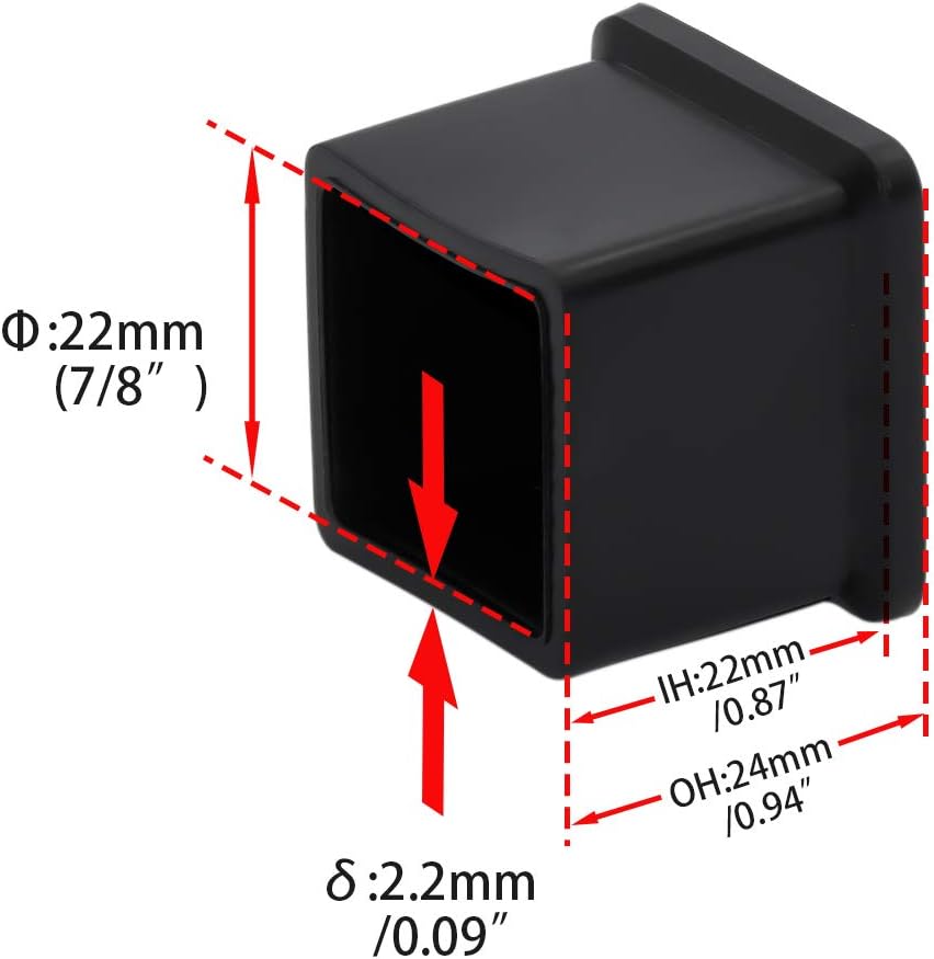 Flyshop 20 Pieces 22 x 22mm PVC Chair Leg Caps Square, Protective Caps for Chair Legs, Floor Protectors, [Noise Reduction & Anti-Scratch], Durable Chair Socks, Black Furniture Feet Gliders
