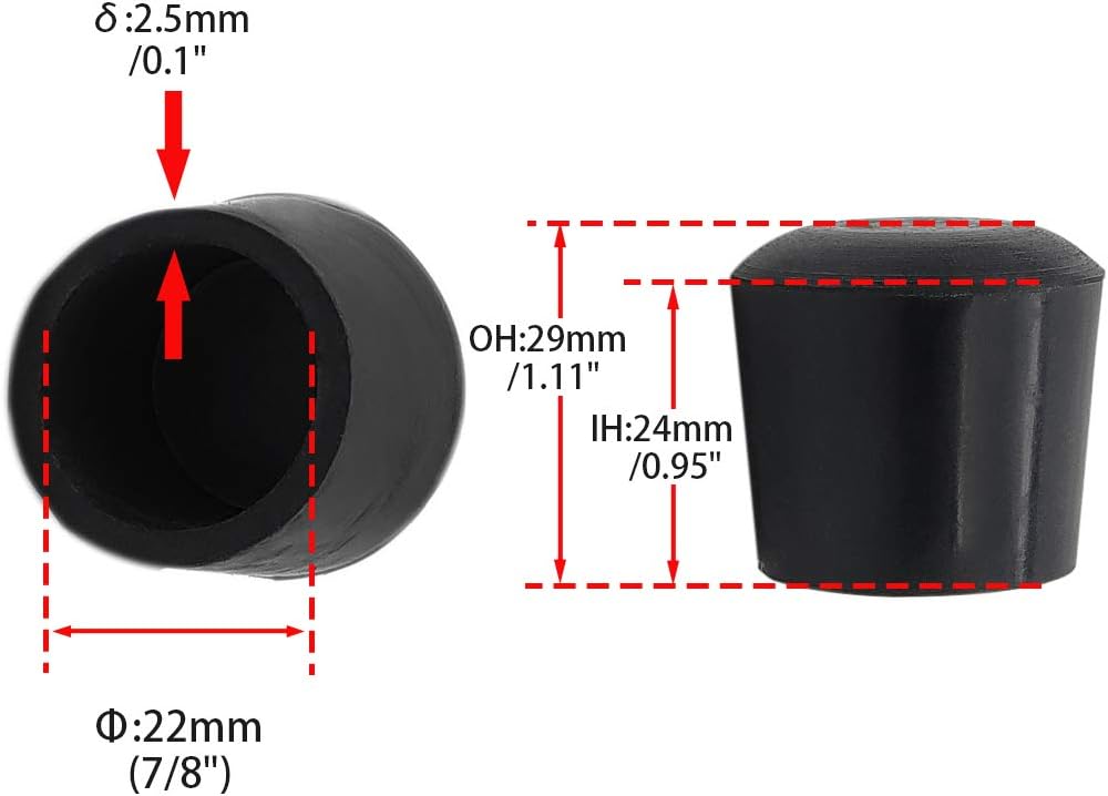 Flyshop Furniture Table Covers Non-Slip Durable Rubber Leg Tips Chair Leg Caps Floor Protector Round Black 4PCS Size 22mm, 7/8"
