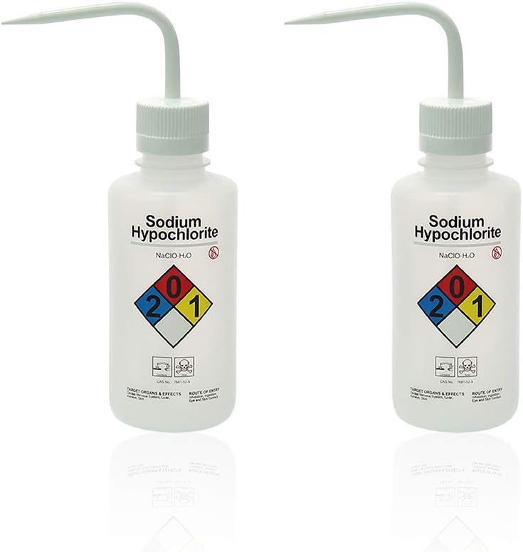 2pcs of Self-Venting Safety Wash Bottles, Vol.500ml 17oz, Sodium Hypochlorite Wash Bottle, LDPE Material, LVM006