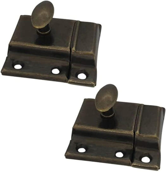 QCAA Oval Turn Cabinet Latch, for Cupboard & Other Furniture, Large, Antique Brass, Made in Taiwan, 2 Pack