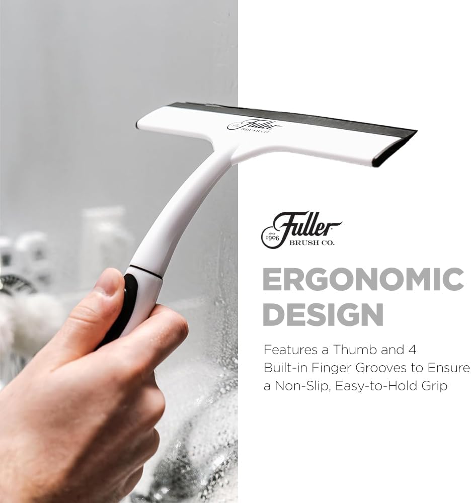 Fuller Brush Easy Grip Handheld Squeegee - for Shower Walls, Doors, Tub Surfaces, Windows, Mirrors & Vehicle Windshields - ThermoPlastic Rubber Blade - Comfort Grip Handle with Built-in Finger Groove