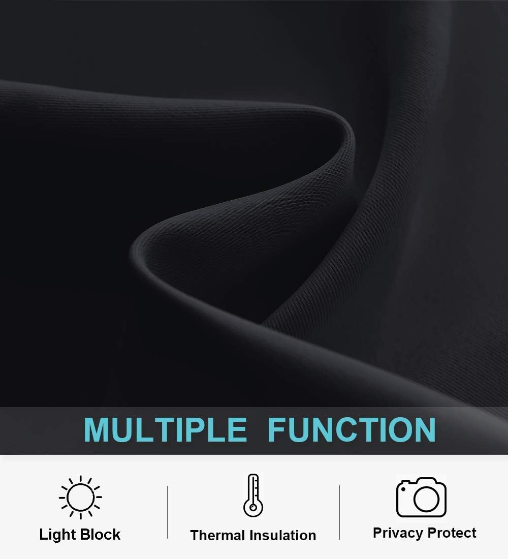 RYB HOME Black Curtains Blackout - Bathroom Small Window Curtains Thermal Insulated Privacy Drapes for Kids Bedroom Living Room Kitchen Basement, Width 42 by Length 36, 1 Pair