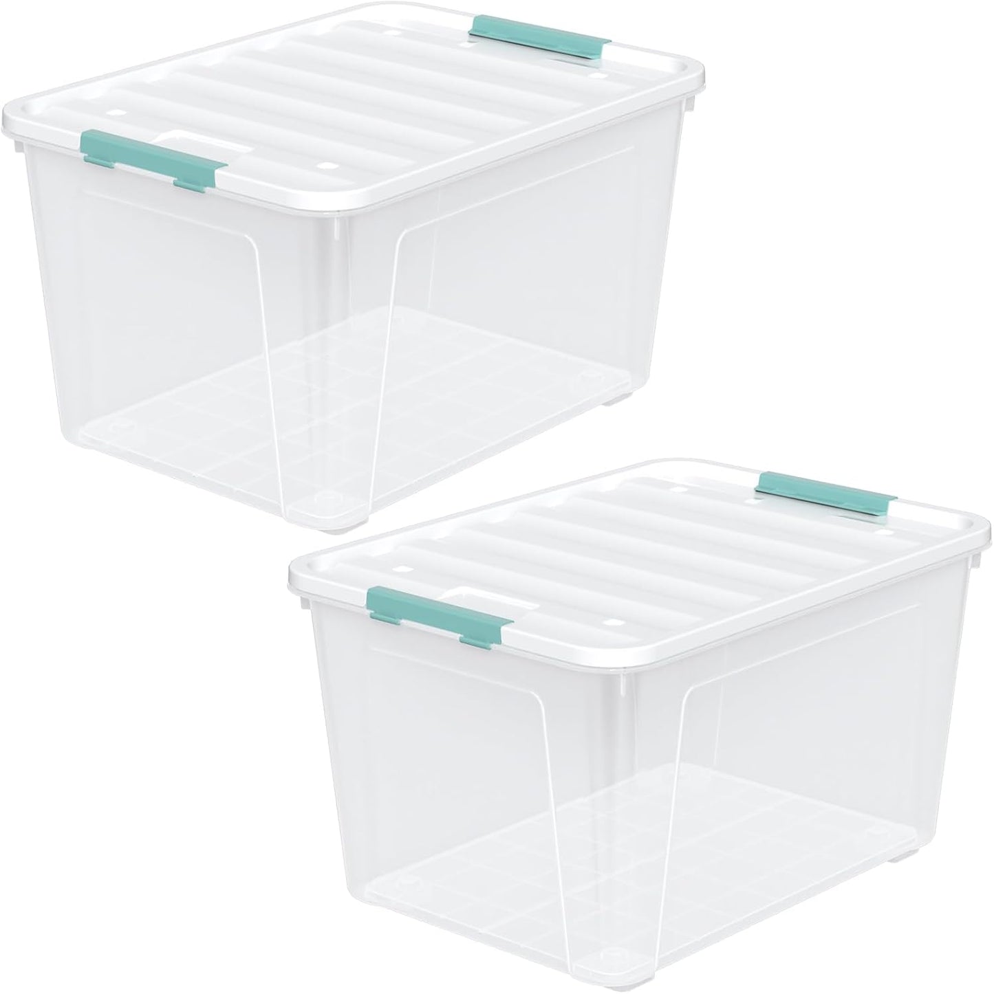 Zopnny 2-Pack Large Latching Box, 85 Quart Plastic Storage Bin with Lid, Stackable Totes w/Wheels, Clear