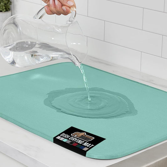GORILLA GRIP Ultra Water Absorbent Microfiber Dish Drying Mat, 18x24, Quick Dry Thick Mesh, Slip Resistant Pad for Sink Dishes or Under Rack, Kitchen Counter Accessories, Machine Wash Mats, Mint