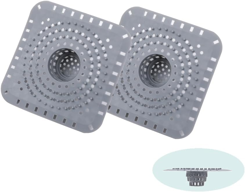 Drain Hair Catcher, Bathtub Drain Protecto 2 PCS （Gray Square）