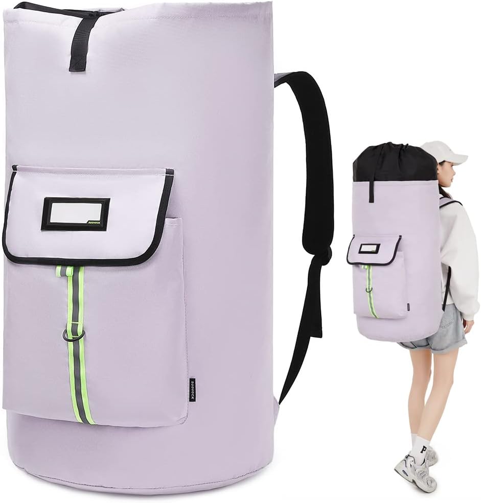 laundry bag backpack,extra-large heavy duty laundry bags,laundry backpack for college students,drawstring closure (Light purple laundry bag backpack)