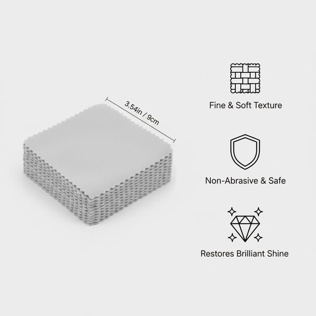 50 Pieces Jewelry Cleaning Cloths Polishing Cloths Sterling Silver, Sterling Gold, Platinum, Coins, Watches Small Polishing Cloths (3.54 in. x 3.54 in.)