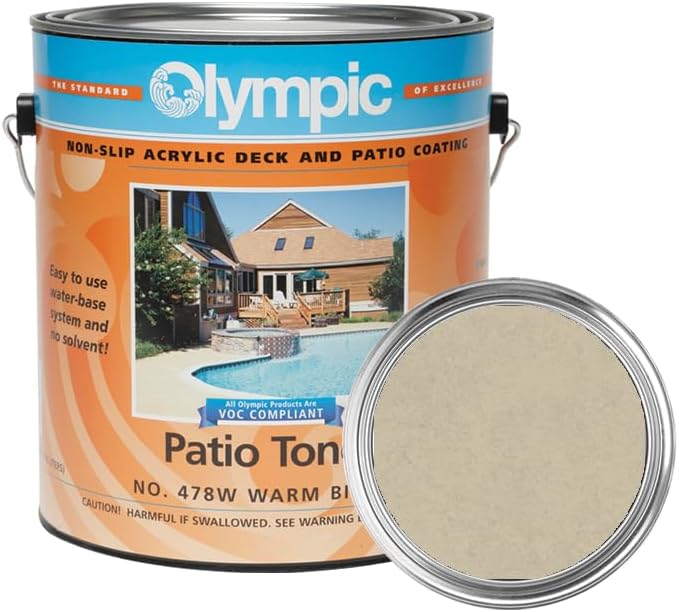 Olympic Patio Tones - Warm Biscuit - 1 Gallon - Non-slip acrylic deck and patio coating, concrete restorer.