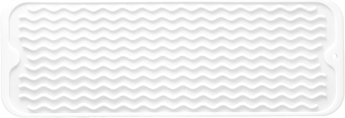 Silicone Dish Drying Mat for Multiple Usage,Easy clean,Eco-friendly,Heat-resistant Silicone Mat for Kitchen Counter,Sink,Bar,Bottle,or Cup White M 17 inches x 6 inches