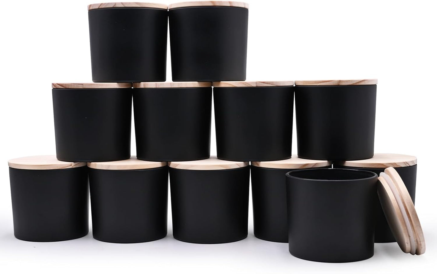 12 OZ Thick Candle Jars for Making Candles 12 Pcs, Empty Jars with Wood Lids for Spice Jars, Sample Container, Matte Black