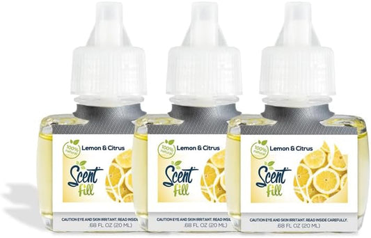 Scent Fill 100% Natural Lemon & Citrus Plug in Air Freshener, Scented Oil Refills, 3 Refills