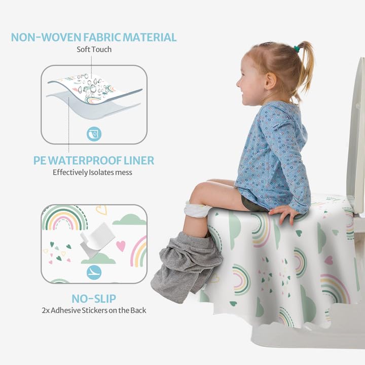 Blissful Diary 30 Pcs Toilet Seat Covers Disposable for Toddlers & Adults, Extra Large Waterproof, Portable Package for Travel, Kids Potty Training