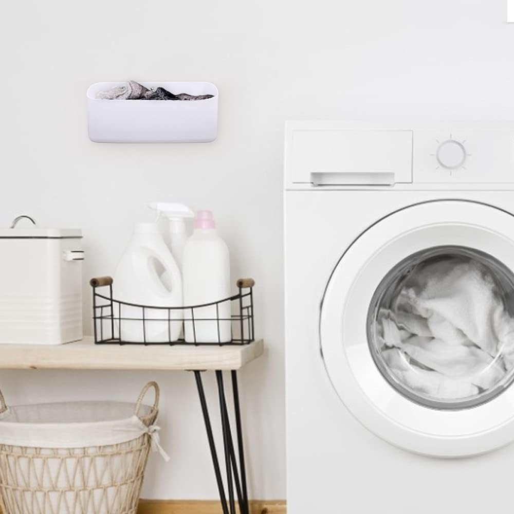 Picowe Magnetic Laundry Storage, Lint Holder Bin for Laundry Room, Space-Saving Trash Container Hanging on Dryer, Washer or Wall Mount Trash Bin (Gray White)