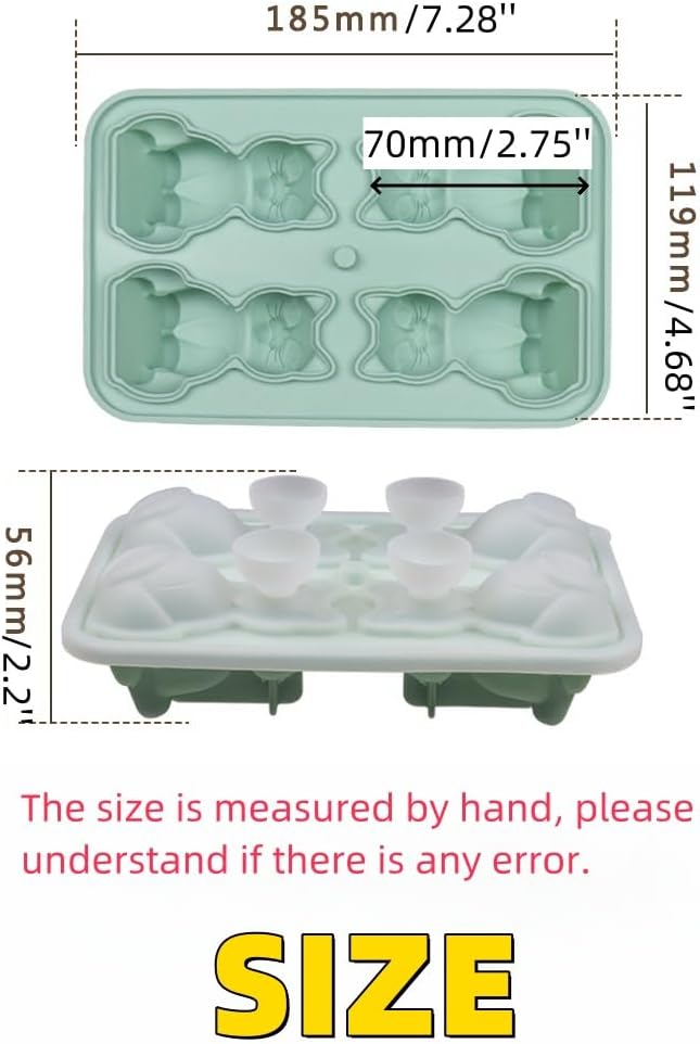 Cute 3D Cat Silicone Ice Cube Tray Mold Cartoon Animal Ice Box BPA-Free (Green)