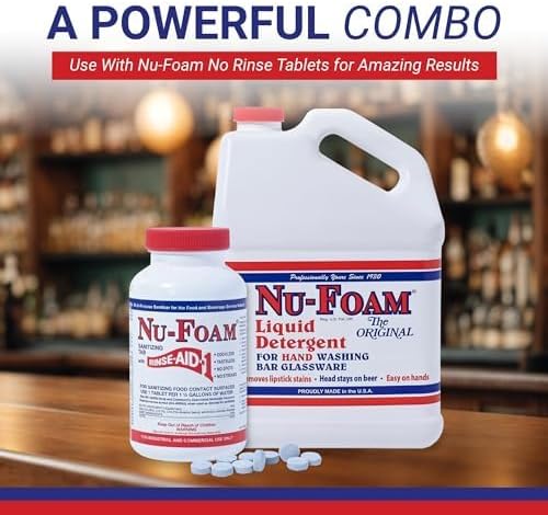 Nu-Foam Liquid Detergent for Bar Glassware – Original Streak-Free Solution - Hand Washing Bar, Tavern, Brewery Supplies - Spotless Serving Glasses - Concentrated - Easy On Hands - 3.5 Gallon Pail