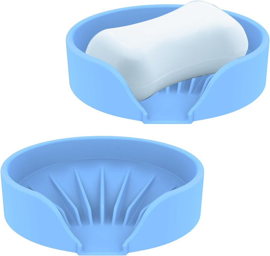 Self Draining Soap Dish, Silicone Suction Cup Soap Holder Tray Savers Container Sponge Holder for Bar Bathroom Shower Kitchen Sink, Can Extend Soap Life (2, Sky)