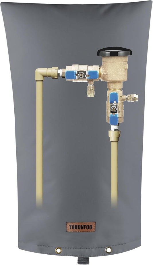 TOHONFOO Backflow Preventer Pipe Insulation Cover (5°F) - Irrigation Sprinkler Valve Insulated Pouch - Water Well Pump Cover - Sturdy 5 Layers for Winter Freeze Protection, 14" W x 26" H, Grey
