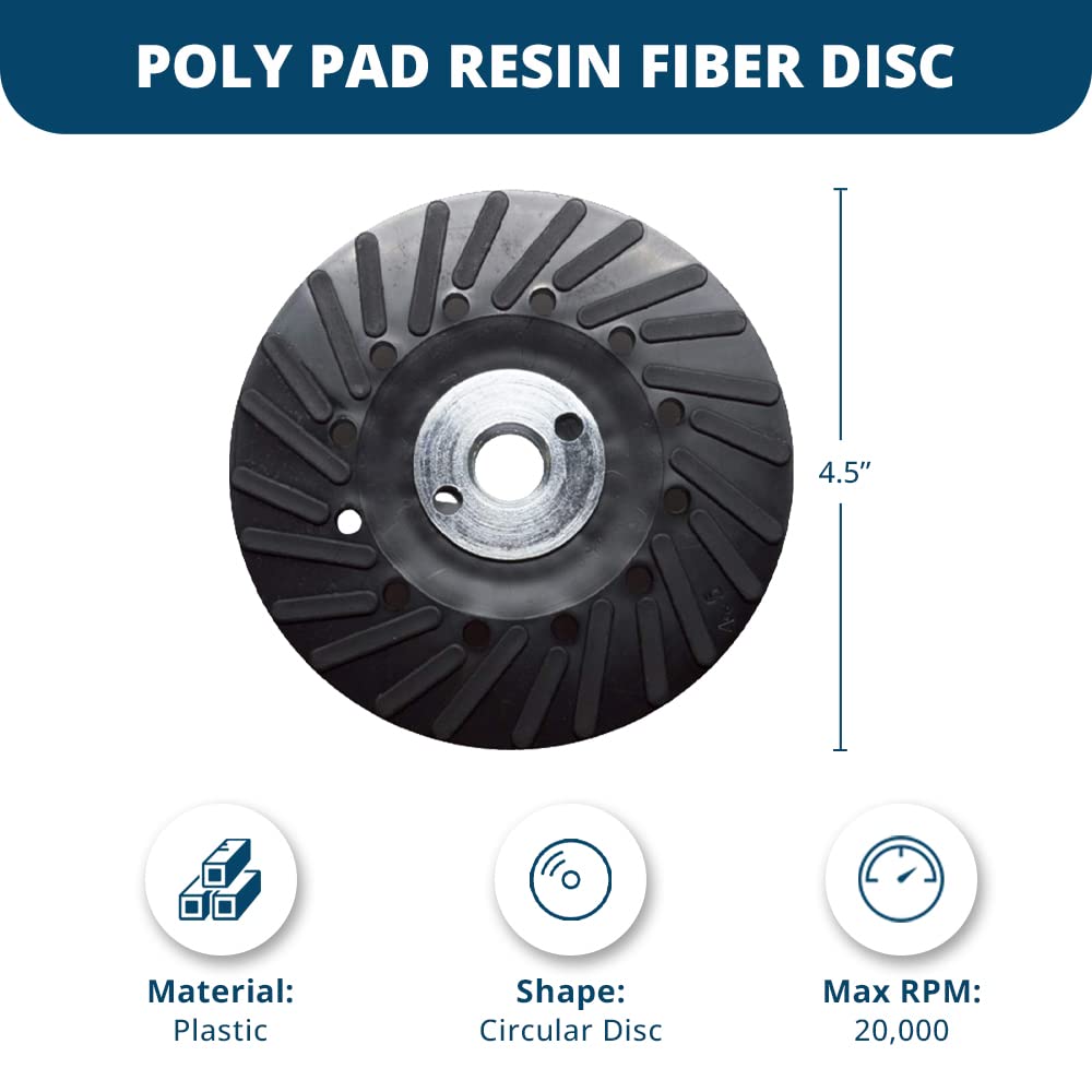 Benchmark Abrasives 4 1/2 Inch Sanding Disc Backing Pads, Resin Fiber Disc Polishing Pad for Grinding, Sanding, Stripping on Wood, Metal, 7/8" Arbor - Angle Grinder Attachments - Grinder Sanding Pad