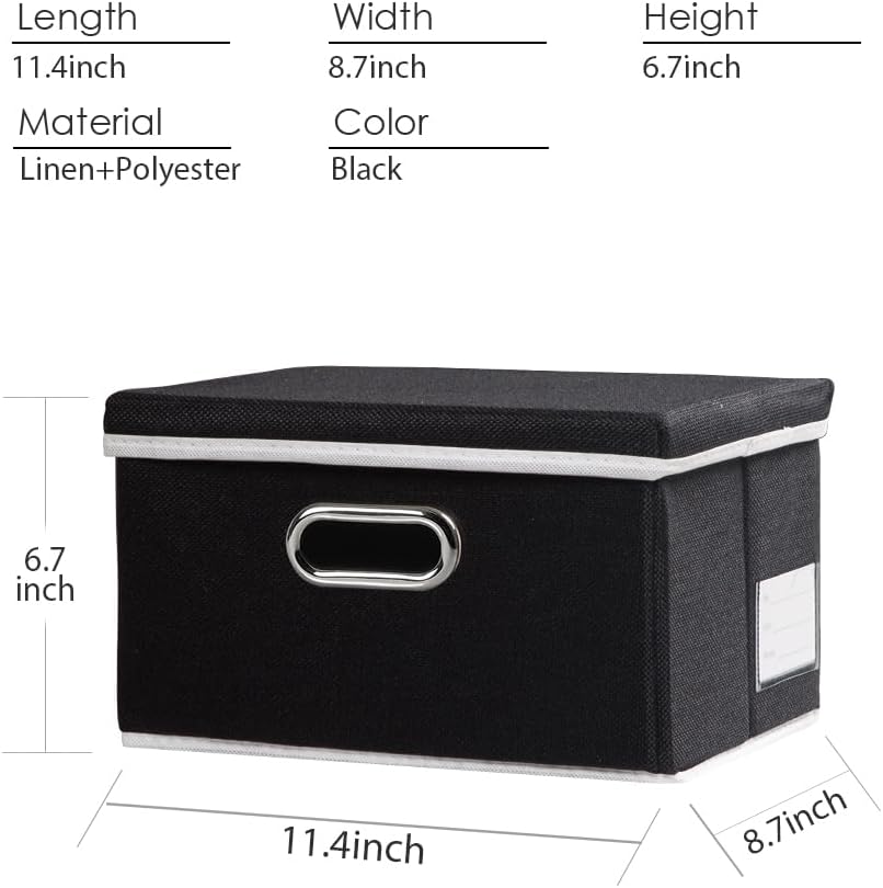 PRANDOM Storage Boxes with Lids [3-Pack] Fabric Collapsible Storage Bins Organizer Containers Baskets Cube with Cover for Home Bedroom Closet Office Nursery Black（11.4X8.6X6.7