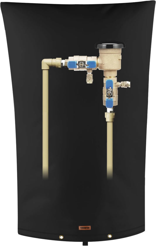 TOHONFOO Backflow Preventer Pipe Insulation Cover (5°F) - Irrigation Sprinkler Valve Insulated Pouch - Water Well Pump Cover - Sturdy 5 Layers for Winter Freeze Protection, 22" W x 34" H, Black