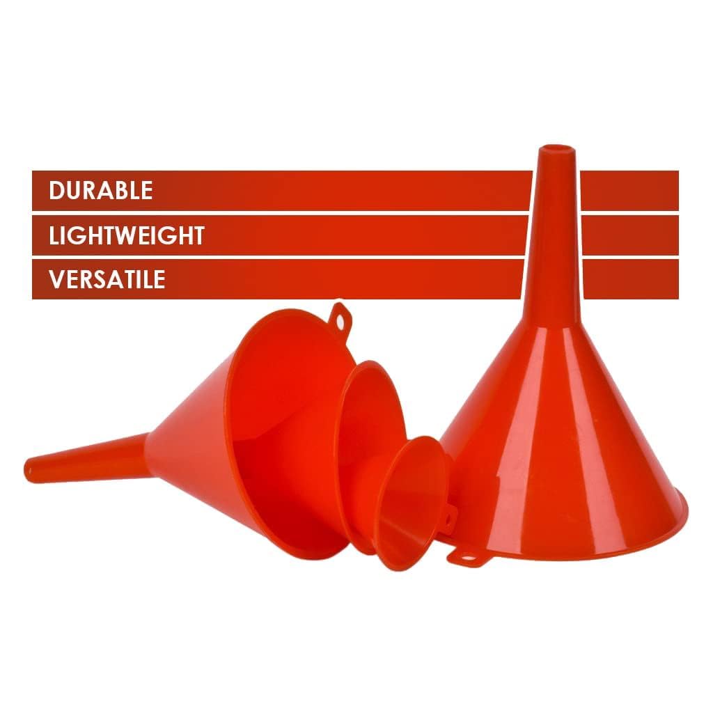 DEDC Oil Funnels, Gas Funnels, Plastic Funnel Set for Car, Automotive, Kitchen, Mini Small Large Red (4pcs Gas Plastic Funnel)