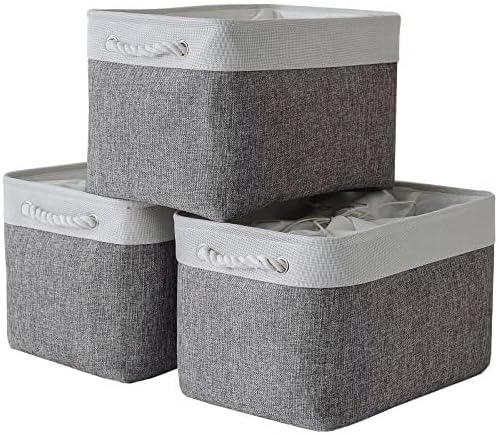 TheWarmHome Storage Baskets for Organizing, X Large - 3 Pack 17.7L×13.8W×9.8H in Foldable Storage Bins for Shelves, Fabric Storage Box for Closet Nursery Toy Gift (White & Grey)