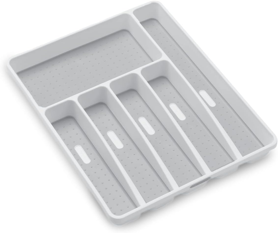 madesmart Classic Large Silverware Tray - White |CLASSIC COLLECTION | 6-Compartments| Kitchen Drawer Organizer | Soft-Grip Lining and Non-Slip Rubber Feet | BPA-Free