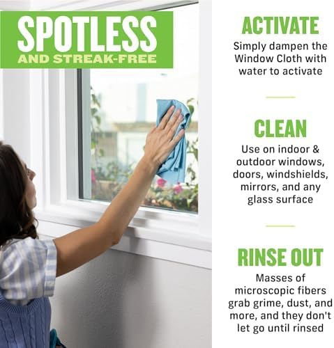 E-Cloth 2-Pack Window Cleaning Cloth - Streak-Free Glass & Mirror Cleaning Kit with Just Water, Glass Cleaning Cloth, Microfiber Towel Kit for Windows, Car Windshield, Mirrors - Alaskan Blue