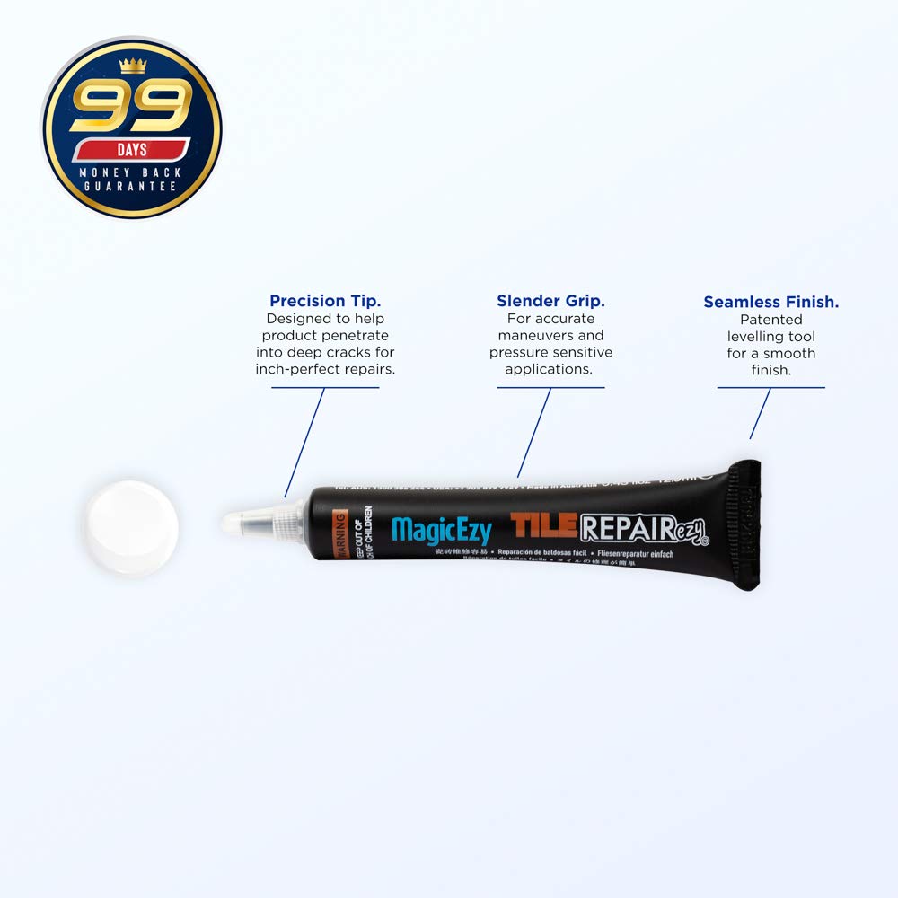 MagicEzy Tile RepairEzy (White) - Ceramic Tile Repair Filler to Fix Tile Chips and Cracks - Super Strong Adhesion - Ceramic, Porcelain, Acrylic, Fiberglass, Enamel