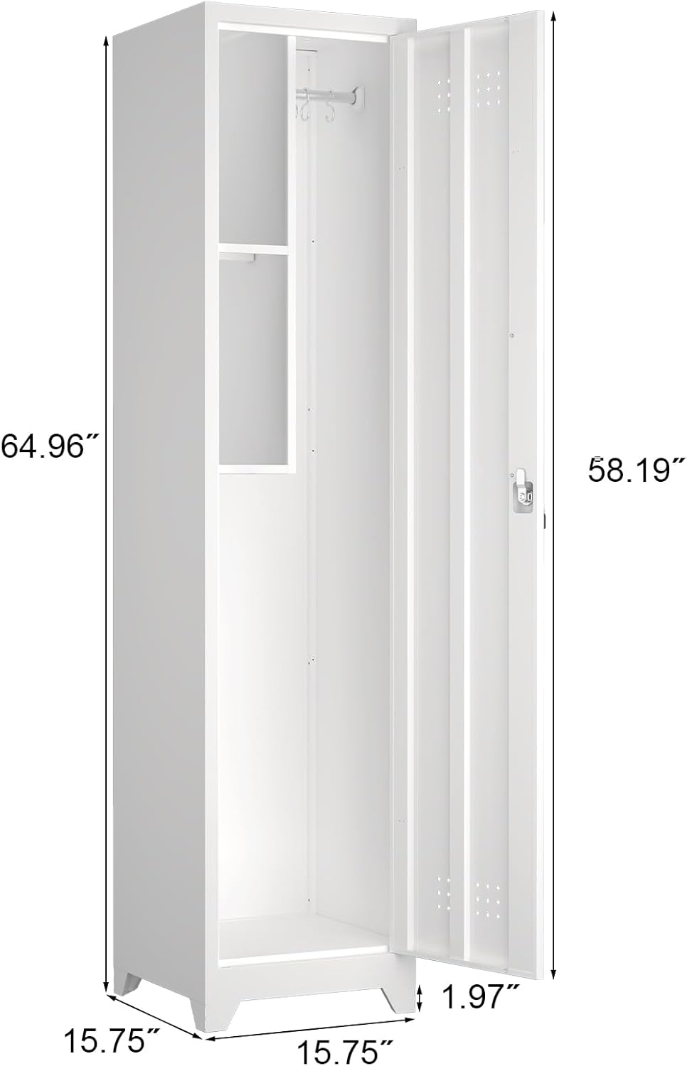 Slim Broom Storage Cabinets, Metal Cabinet with Shelves and Hanging Rod, 65" Utility Storage Cabinet with Locking Door, Tall Cleaning Cabinets for Kitchen, Pantry, Office, Shop, Garage