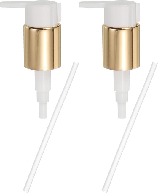 uxcell 2 Pcs Soap Dispenser Pump Heads, Hand Soap Dispensers Top Pumps Replacement Clip-on Pumphead for Standard 24/410 Neck Size Bathroom Lotion Shampoo Bottle, Gold White