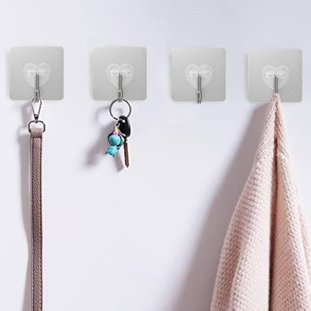 DGYB 20 Pcs Adhesive Hooks for Hanging 22lb Self Adhesive Wall Hooks Heavy Duty Waterproof Transparent Sticky Hook for Shower Home Bathroom Kitchen Office