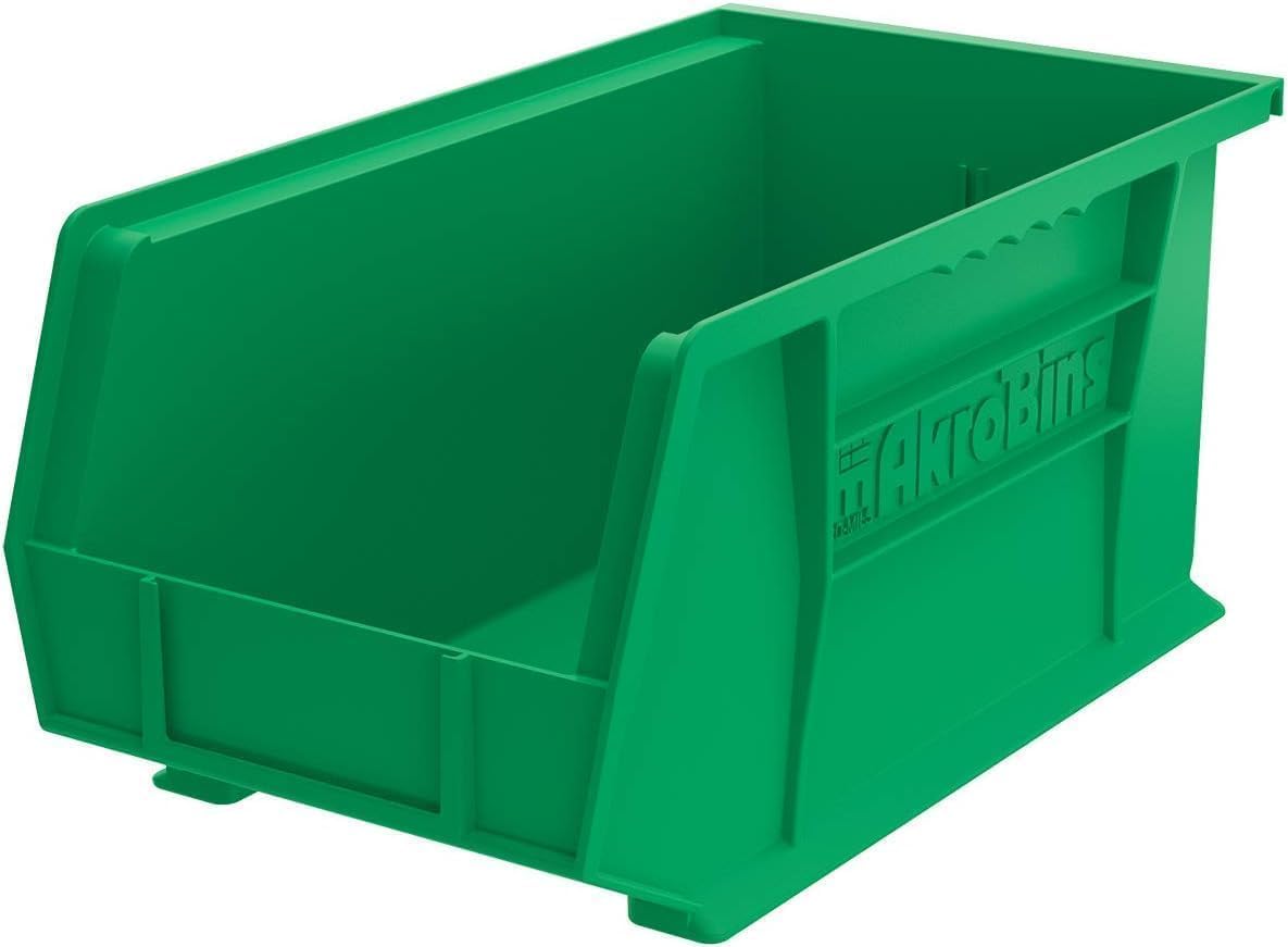 Akro-Mils 30240 AkroBins Plastic Storage Bins, Space-Saving Stackable Bins for Garage, Pantry, Craft Organization, 15-Inch x 8-Inch x 7-Inch, Green, 12-Pack