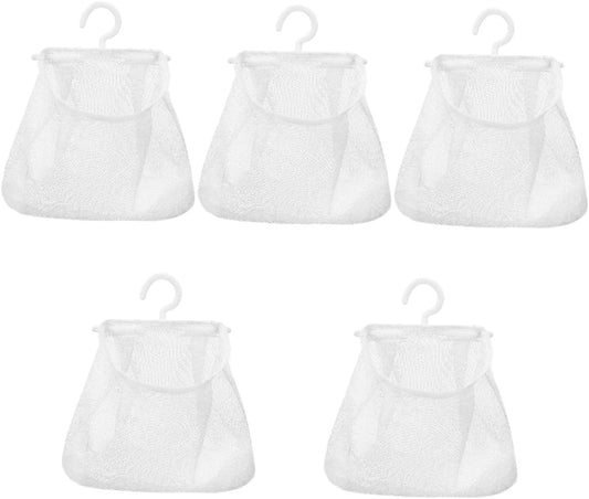 Cabilock 5pcs Mesh Hanging Bag Hanging Clothes Travel White Polyester Fruit