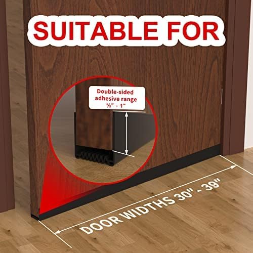 Door Draft Stopper, 39” Length Cuttable Weather Stripping Door Seal, Strong Adhesive Door Sweep for Exterior and Interior Doors (2, Black)