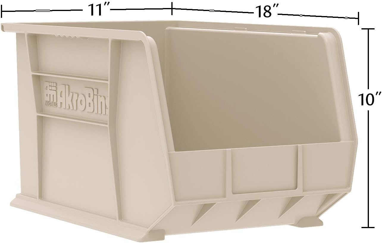Akro-Mils 30260 AkroBins Plastic Storage Bins, Space-Saving Stackable Bins for Garage, Pantry, Craft Organization, 18" x 11" x 10", Clear, 6-Pack