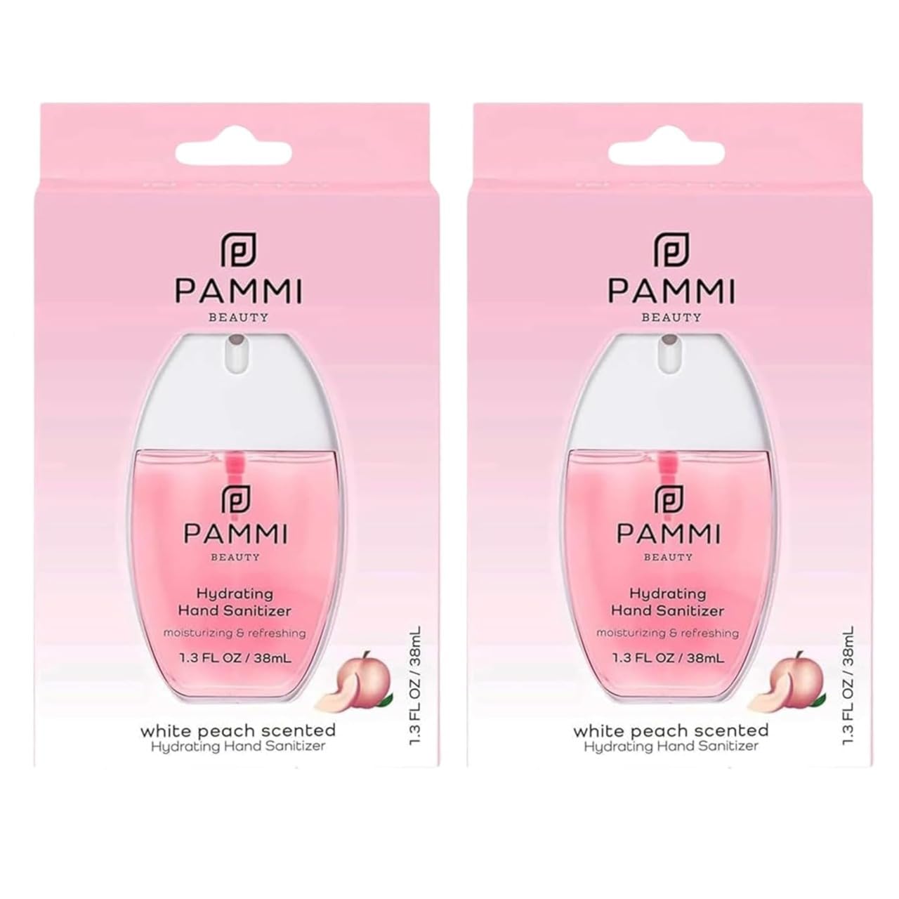 PAMMI Power Mist Hydrating Hand Sanitizer Spray, Portable Travel Size Pocket Hand Sanitizer, Scented Handsanitizer Mini Spray For Car - 600 Sprays (2 Packs (White Peach))